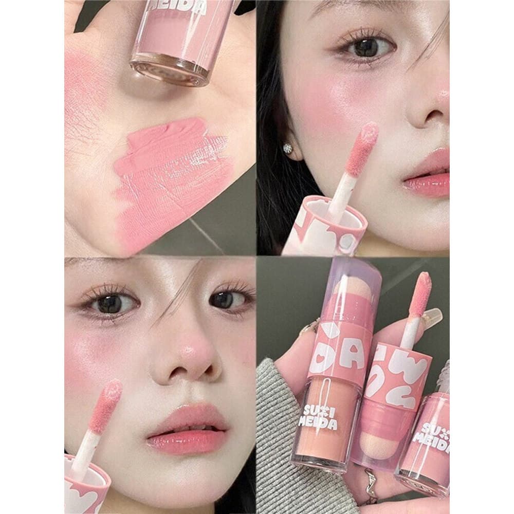 Blush em bastão de duas cabeças, blush líquido, creme de desenvolvimento de cores, iluminador, expansão, encolhimento, c