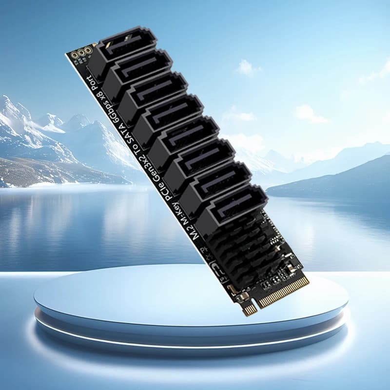 Adaptador NVME para 8 Portas SATA, M.2 M KEY para SATA3.0 6Gbps, Placa de Expansão, Conversor Riser com Indicador Inteli