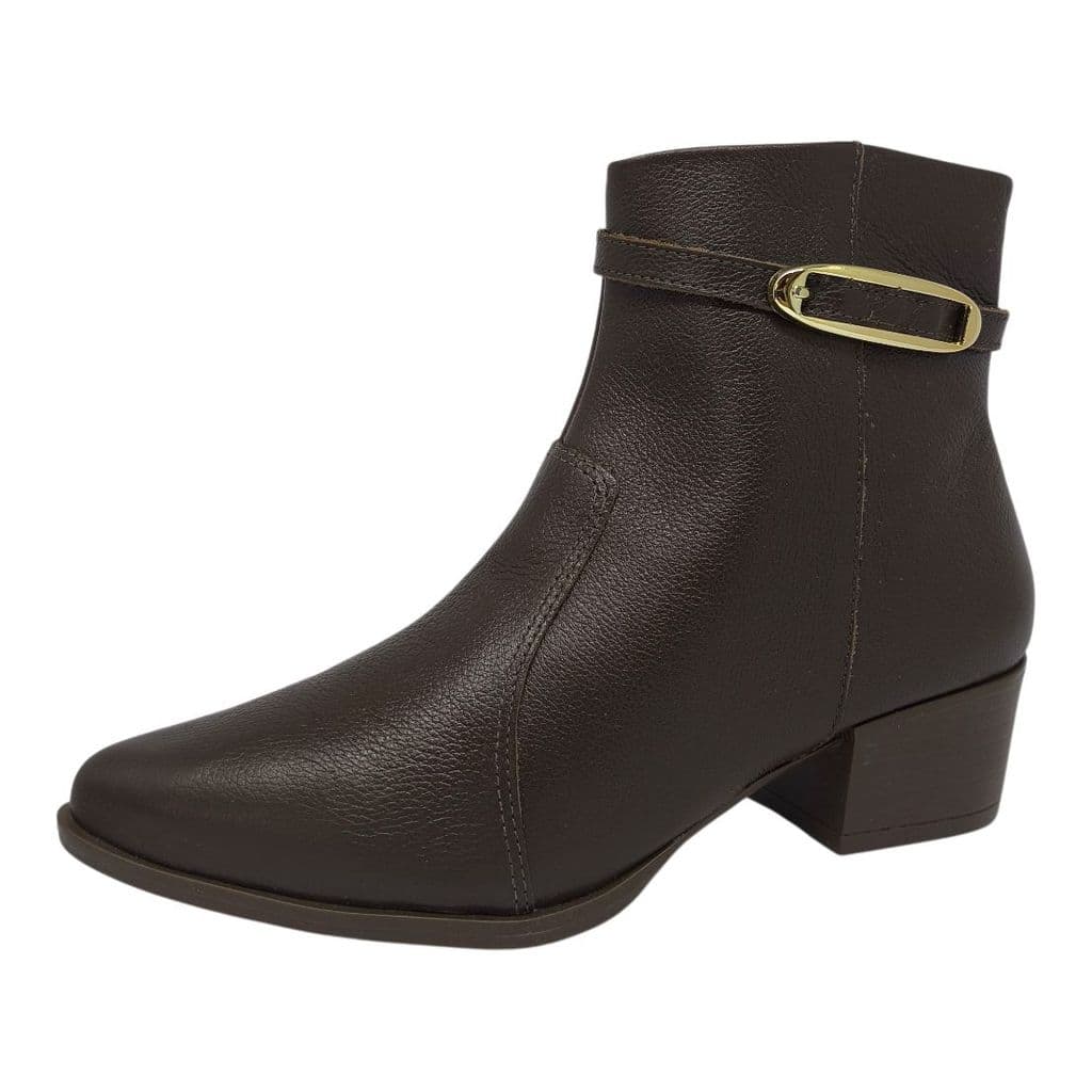 Bota Feminina Salto Baixo Enfeite Dourado Couro Estilo Cacci