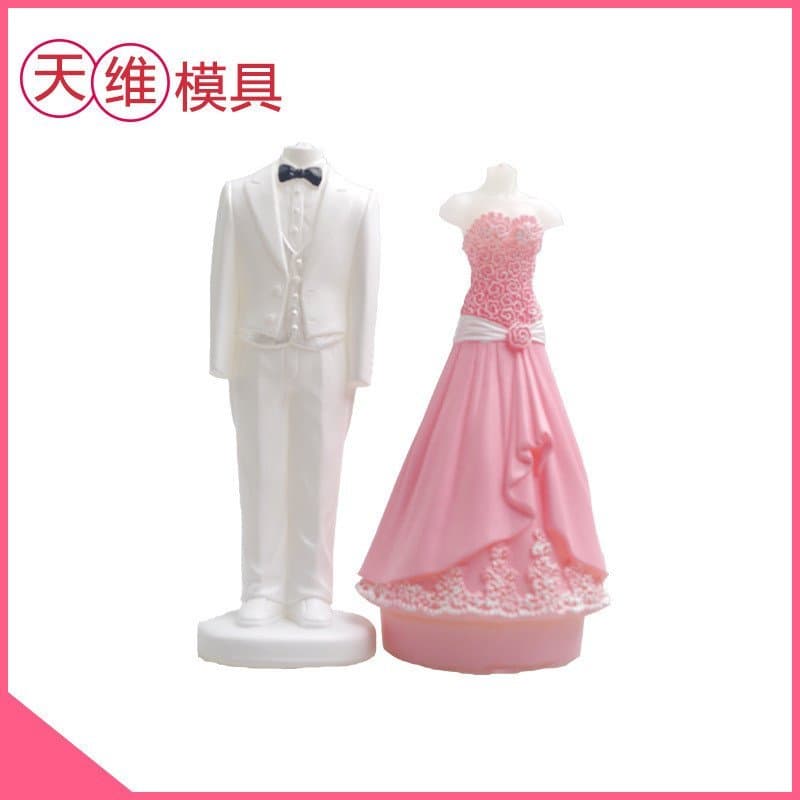 TW-574 Molde de Silicone para Sabonete Artesanal em Forma de Vestido de Noiva Rosa, Molde para Velas, Molde para Artesan