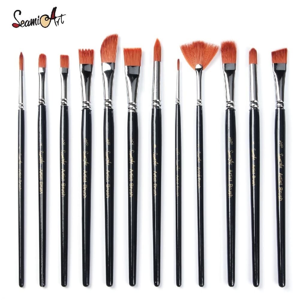 Conjunto de escova de óleo de lã de náilon caneta aquarela cabeça redonda cabeça plana giz de água profissional arte pin