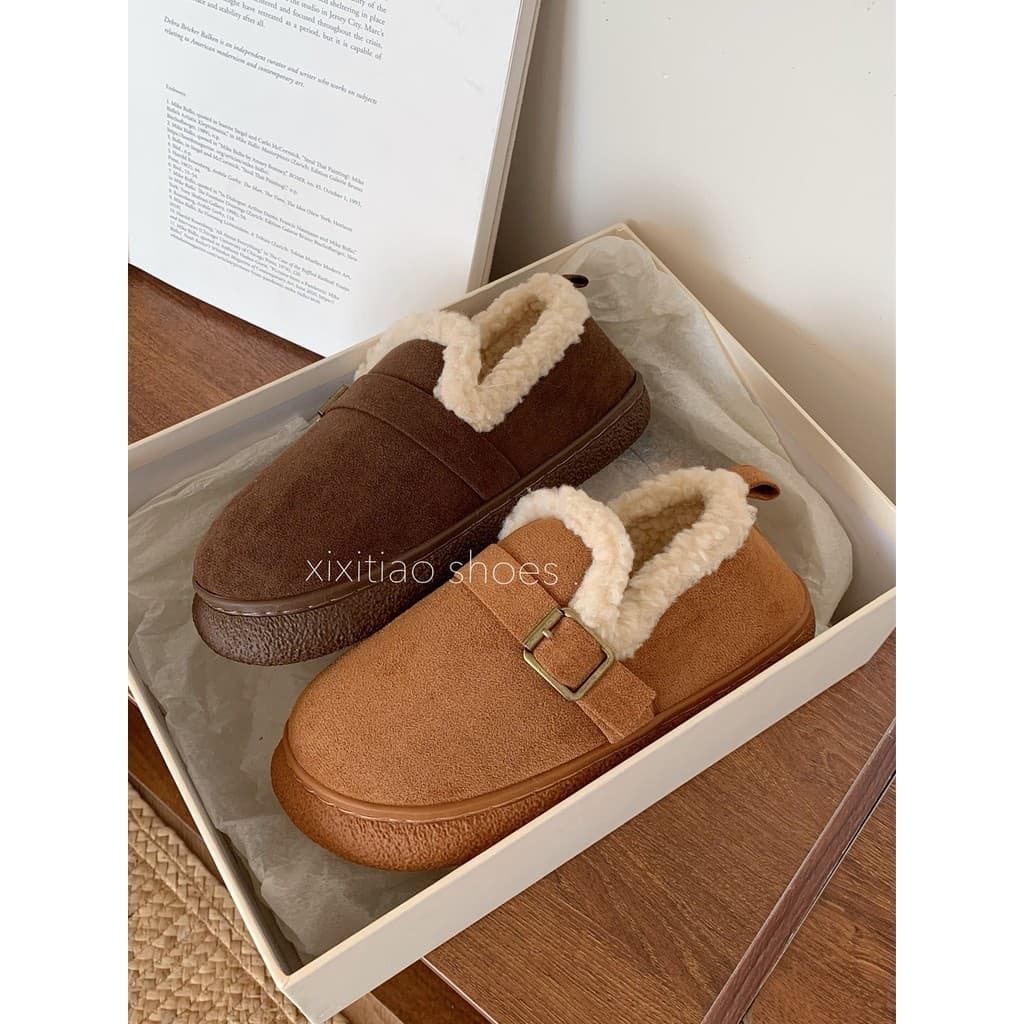 Chinelos de algodão antiderrapantes quentes Retro all-Match mocassins de lã ervilhas sapatos femininos outono inverno sa