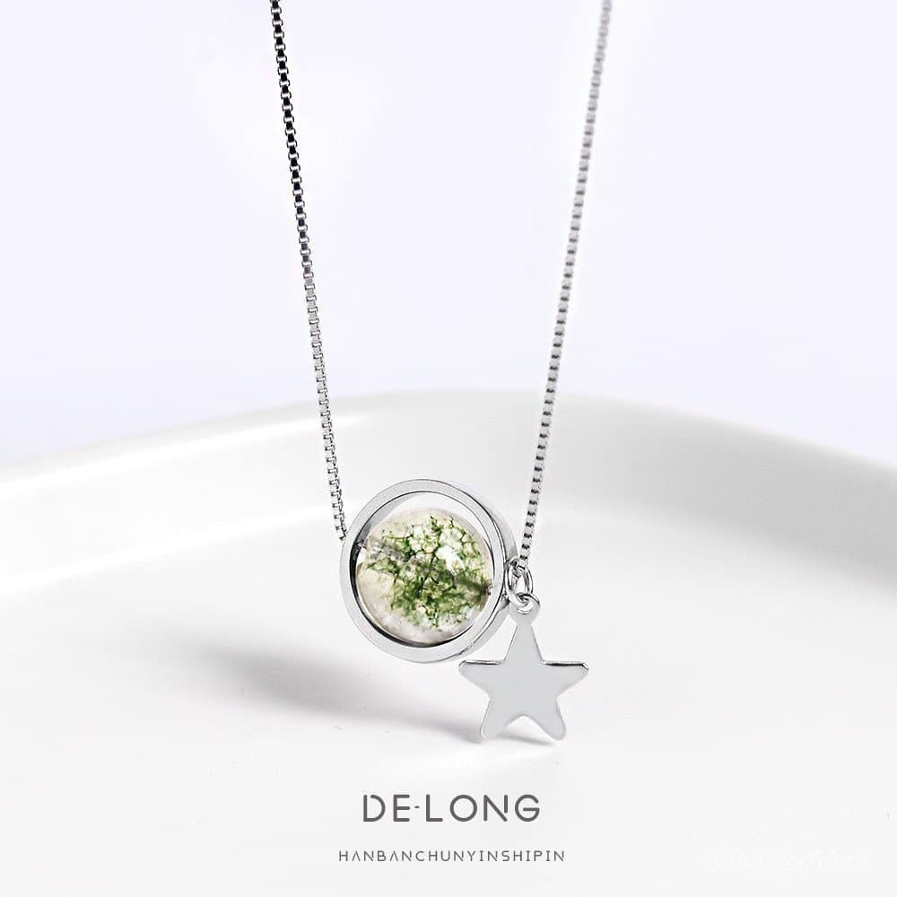 Colar minimalista exclusivo com cristal verde fantasma em formato de estrela, em prata esterlina s925, elegante e person