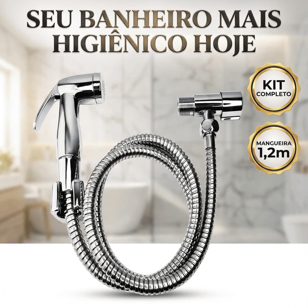 Ducha Higiênica Completa Luxo Metal Inox Acionamento 1/4 De Volta Com Registro