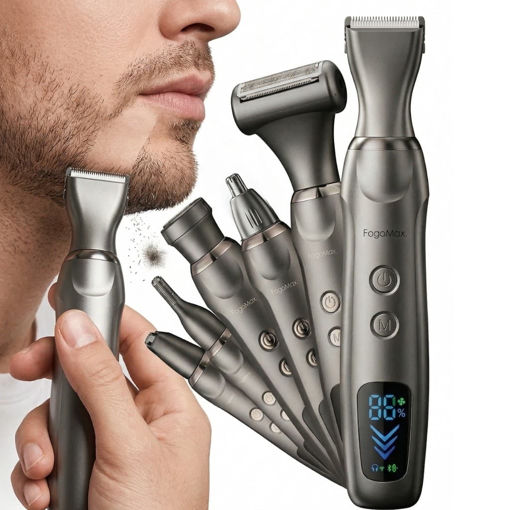 Barbeador Elétrico Aparador de Pelos 6 em 1 Masculino Recarregável Barba Corpo Nariz Orelha Shaver