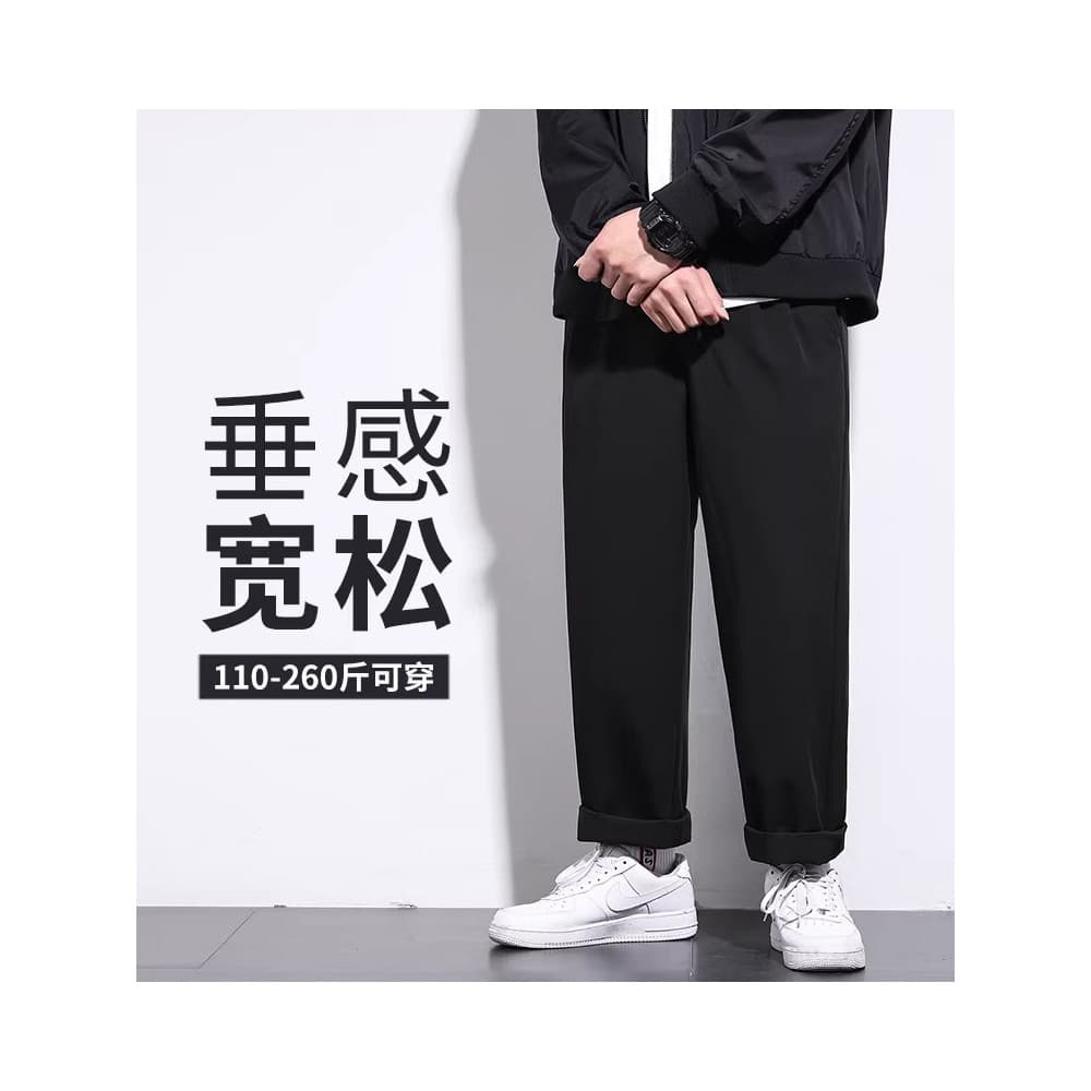 Calças drapeadas masculinas primavera outono calças retas soltas calças casuais mais gordura plus size gordura plus size