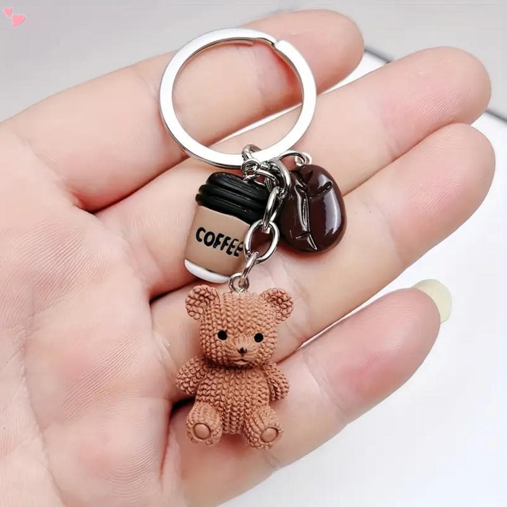 Bonito Urso De Pelúcia Café Chaveiro 3D Resina Com Xícara De Feijão Charme Saco Pingente Para Mulheres Meninas Presente