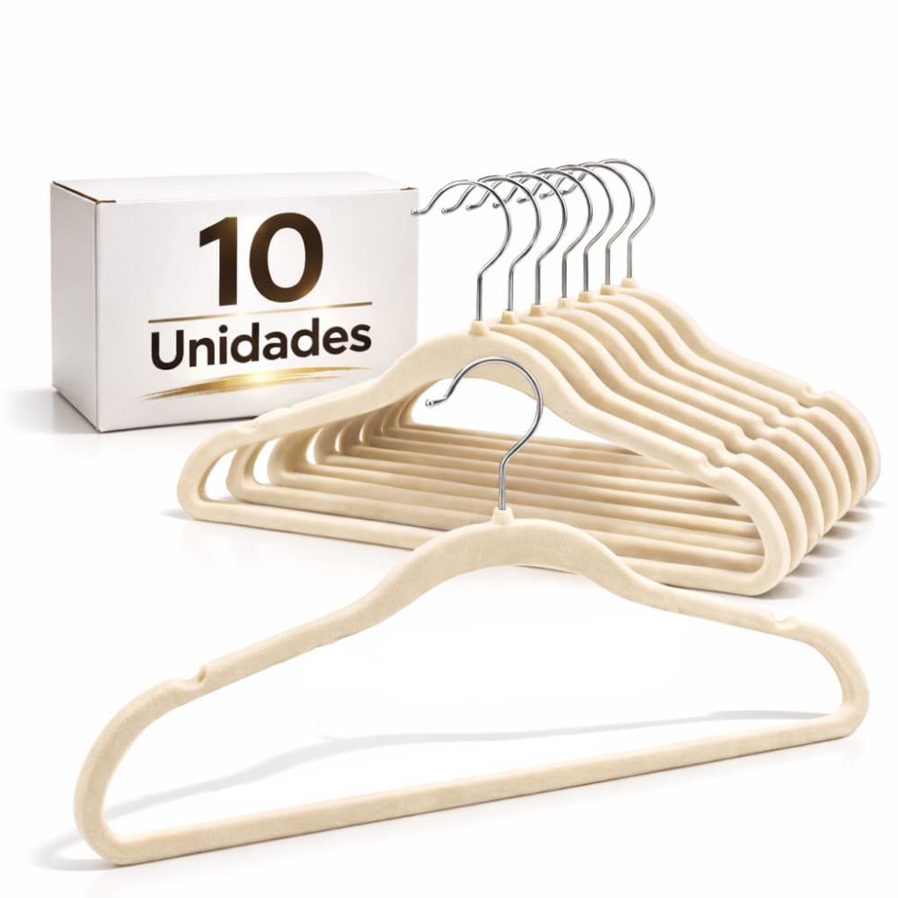 Cabide de Veludo Adulto 45cm Bege 10 pecas