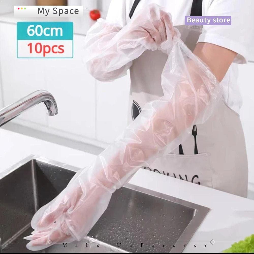 MY 10PCS Luvas Descartáveis , Longas De Limpeza Multifuncional De Plástico , Luva Impermeável Transparente