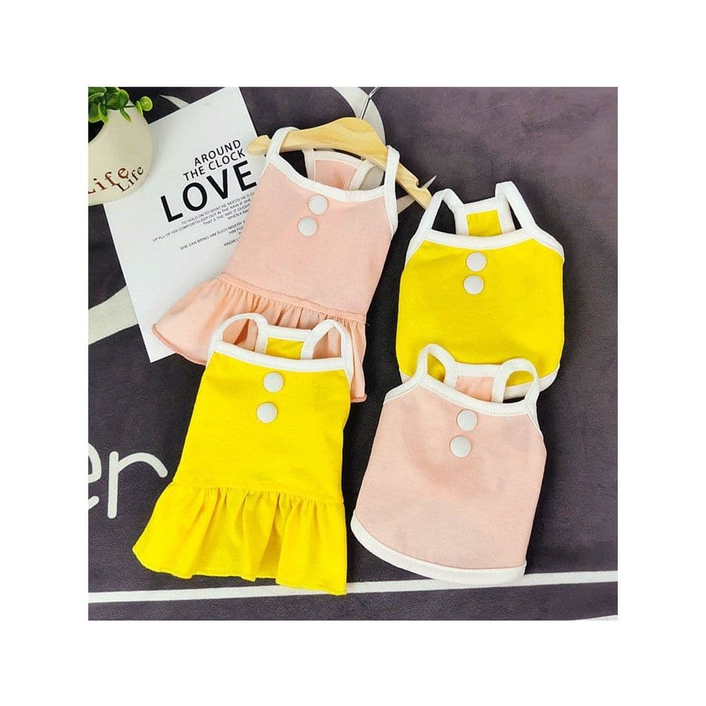 Simples botão duplo roupas de gato cão fino Pet primavera roupas saia de pelúcia verão pequeno cão casal roupas Pomerani