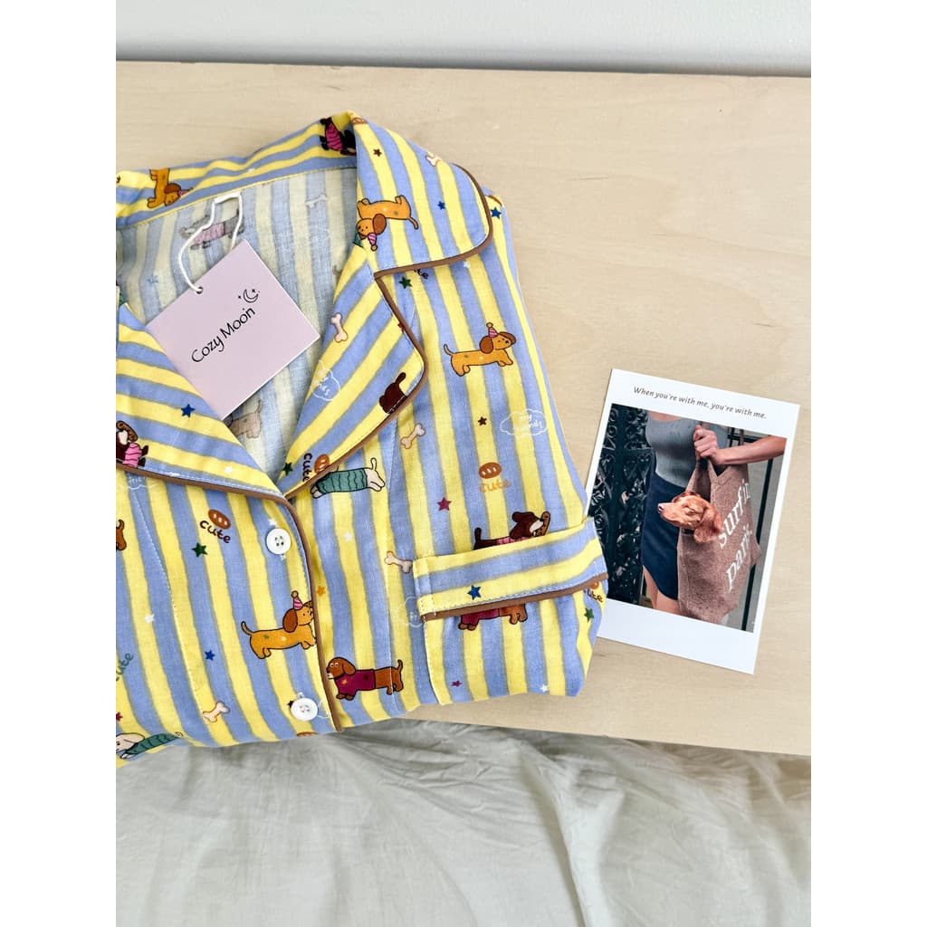 Tiras de Salsicha |Pijamas de algodão puro feminino 2026 novo estilo primavera outono estilo fino bonito solto dupla cam