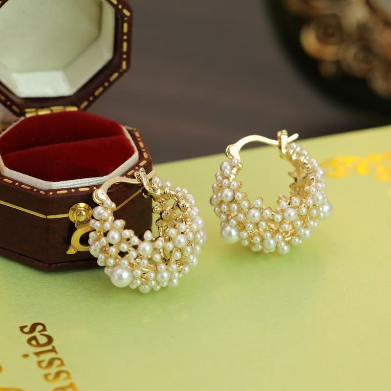 Gypsophila pequena bolsa pérola orelha fivela novo estilo francês luz luxo temperamento brincos High-End pequena bola br