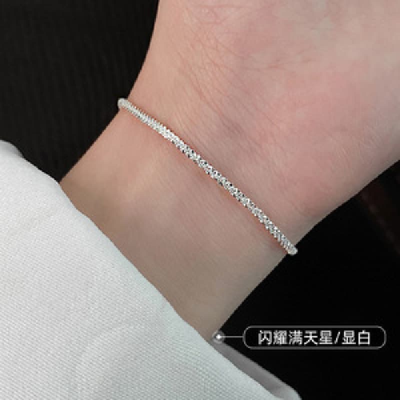 Linha quadrada S925 prata esterlina pulseira espumante simples prata pulseira feminina simples nicho Design pequena jóia