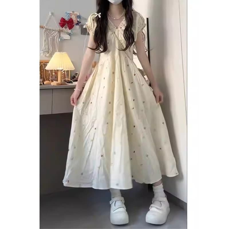 Vestido de verão All-Match estudante estilo Preppy vestido de bolinhas saia de menina do ensino médio doce