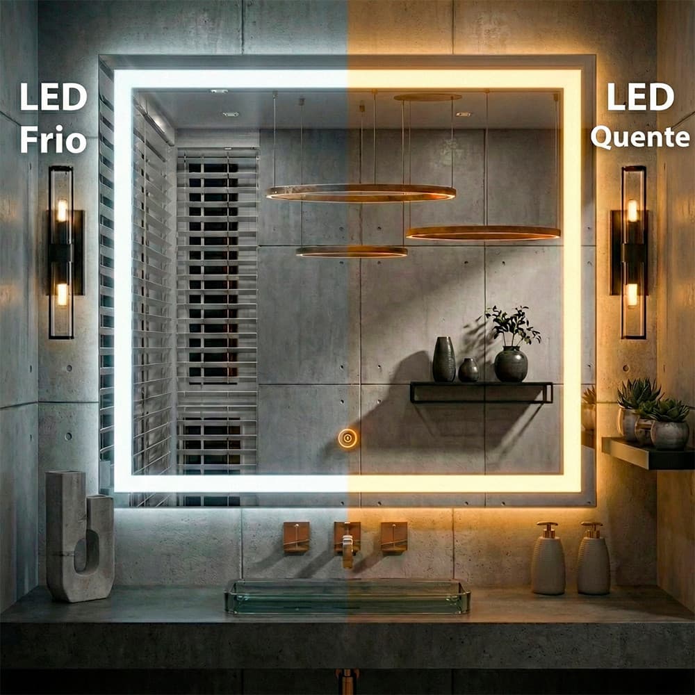 Espelho Retangular Grande Jateado Iluminação Led Touch com Fonte Parede Decorativo Banheiro