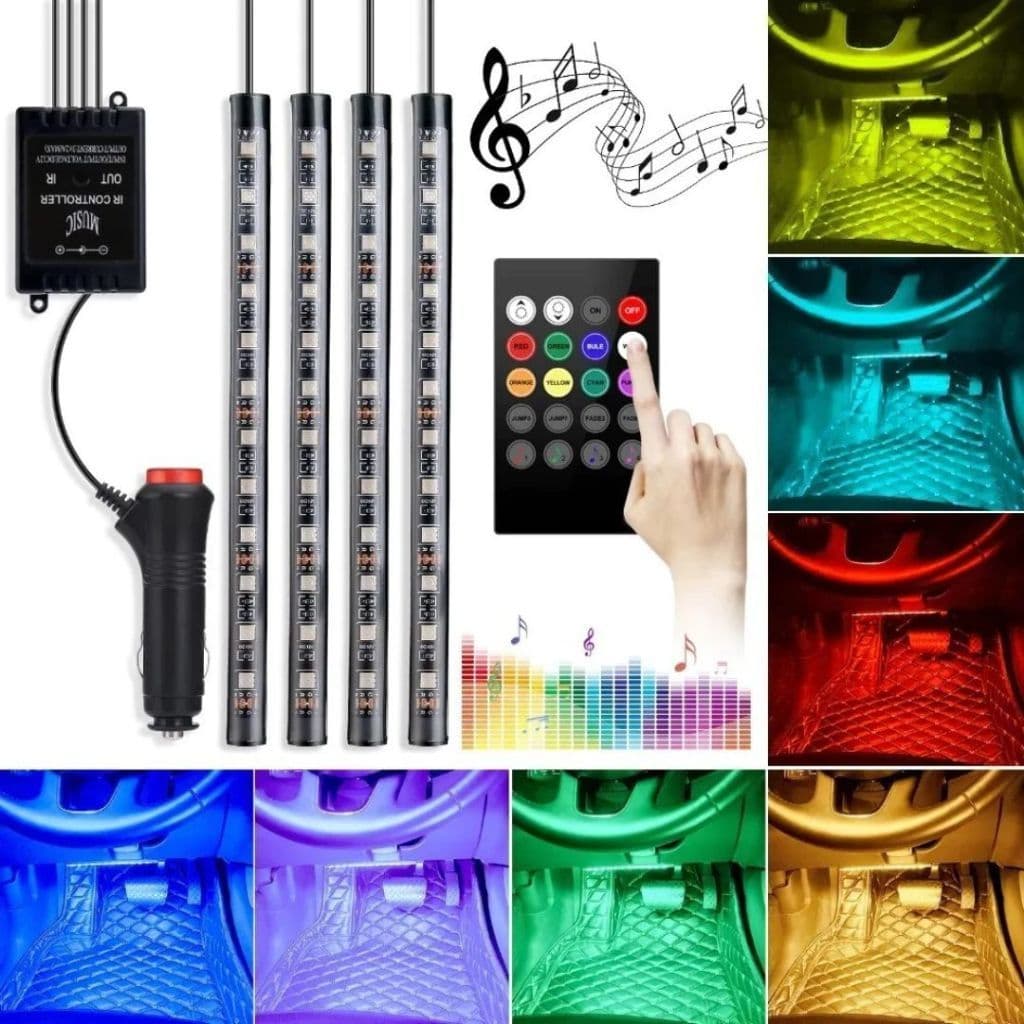 Luz LED Para Carro Neon Tuning 12v 48LED RGB Interno Controle Rítmico Sensor Som Automotivo