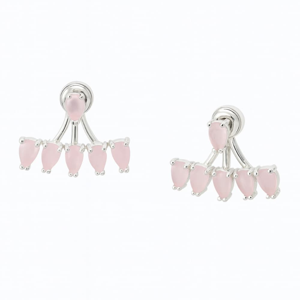 Brinco Chuveirinho Zircônias Rosa em Prata 925
