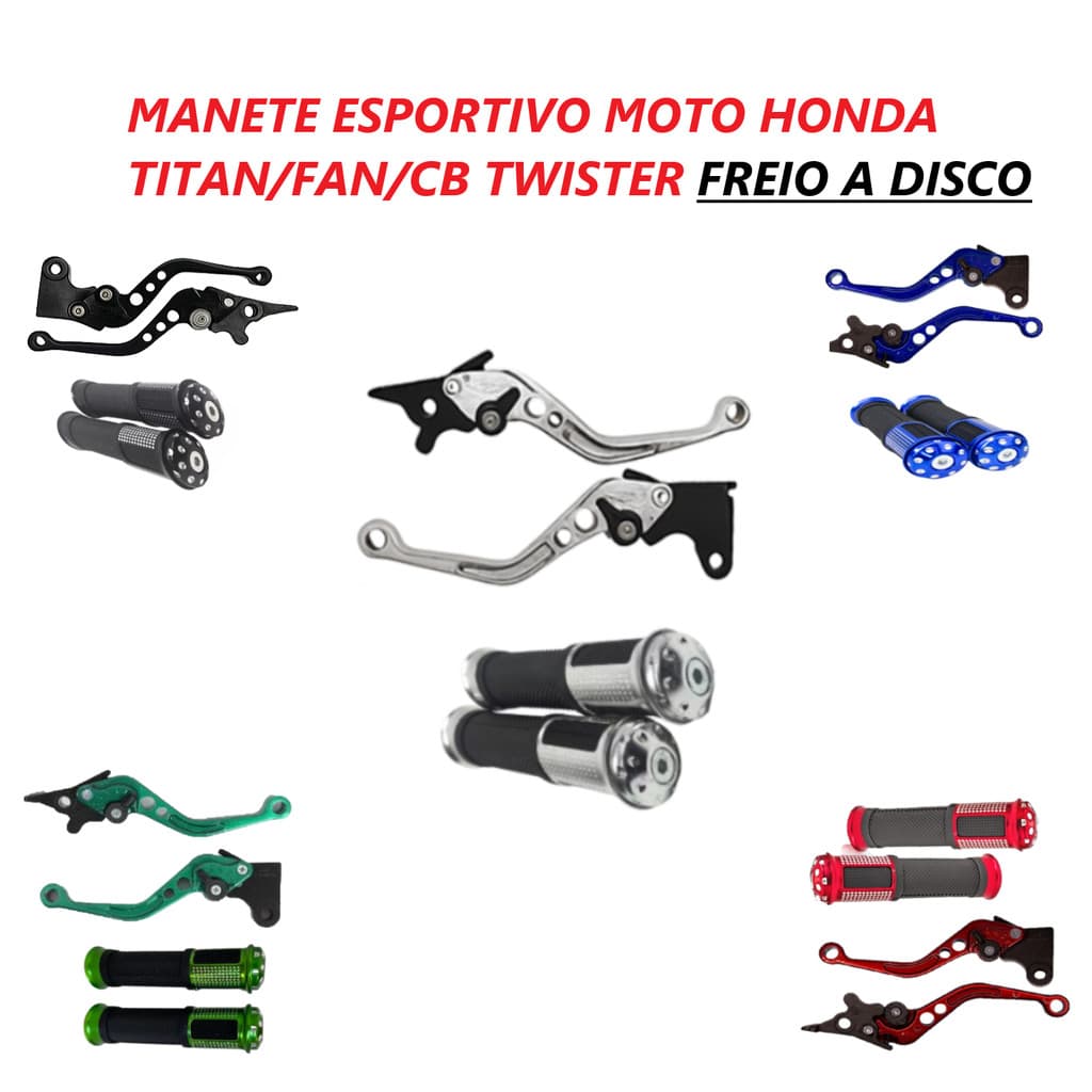Kit Manete Manopla Esportivo Moto Honda Titan 125 150 160 Freio a Disco CB Twister Preto Cromado