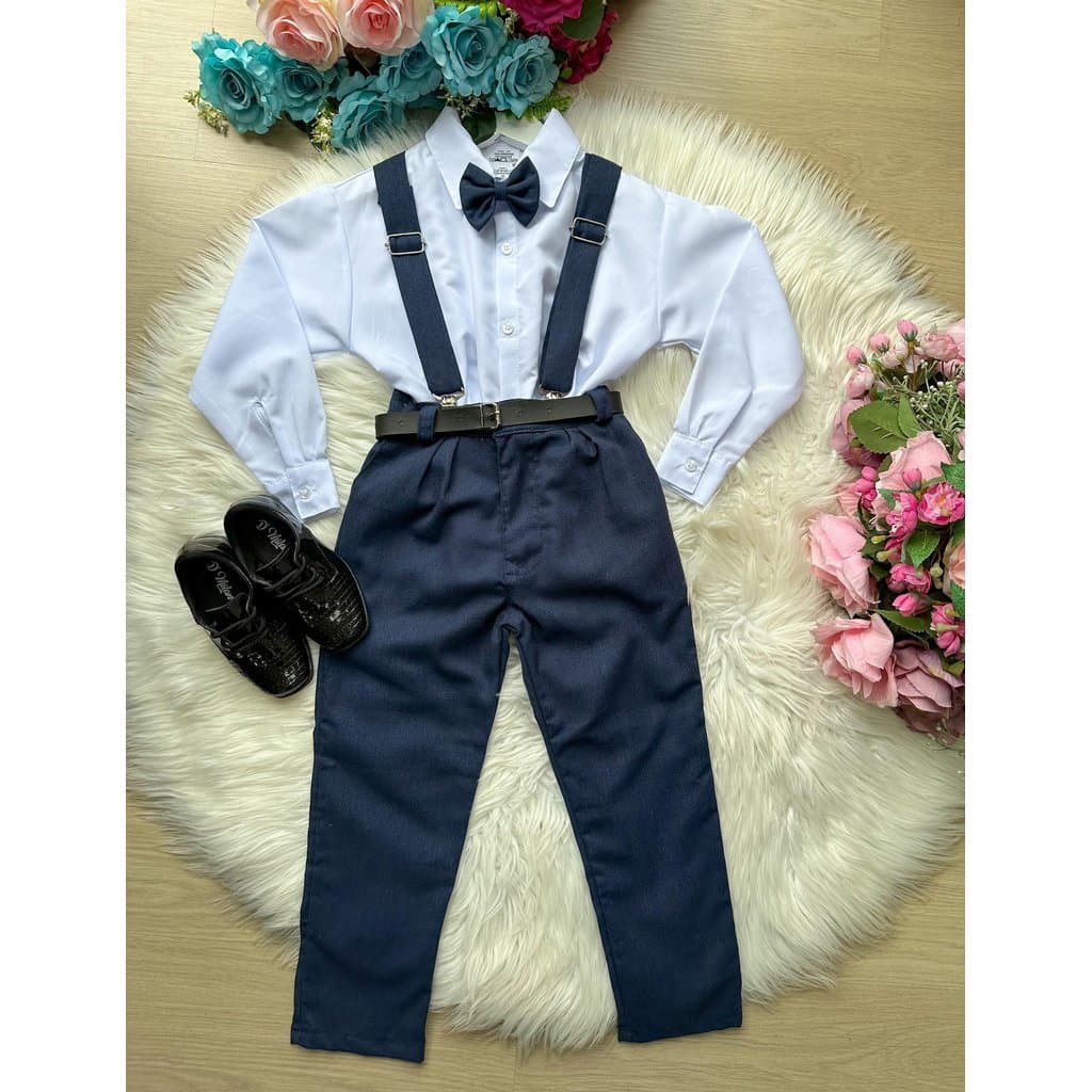 Conjunto infantil Meninos Miss Cherry Leo Suspensorio Azul Petroleo