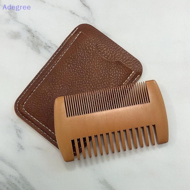 Adegree Escova De Cabelo De Madeira Natural Pente De Barba Com Estojo De Couro Anti-Estático Bigode Bolso Escovação Ferr