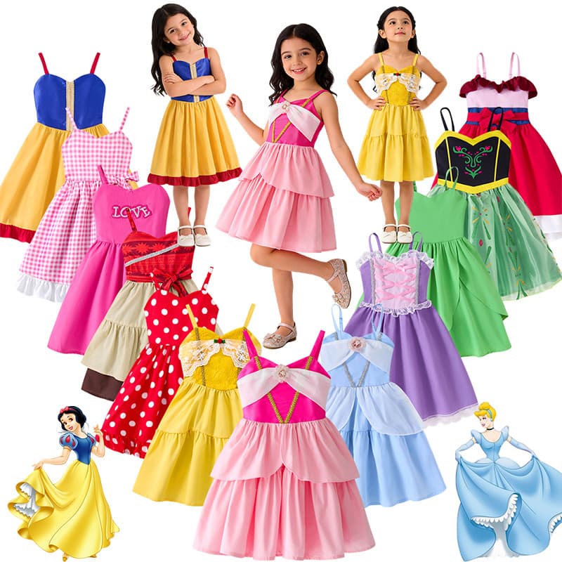 Vestido Camisola casual De Verão Para Meninas Com Alças Ajustáveis , De Princesa Infantil Belle Snow White