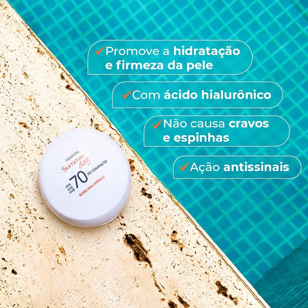 Filtro Solar em Pó Compacto FPS 70 Com Ácido Hialurônico e Colágeno 6,5g Summer Day Odorata