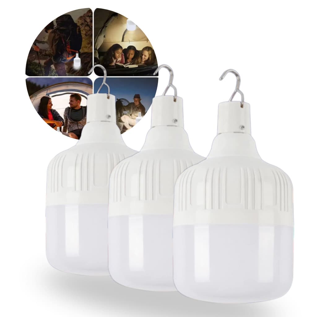 Kit 3 Lâmpadas Led 60w Recarregável Camping/pesca/emergência