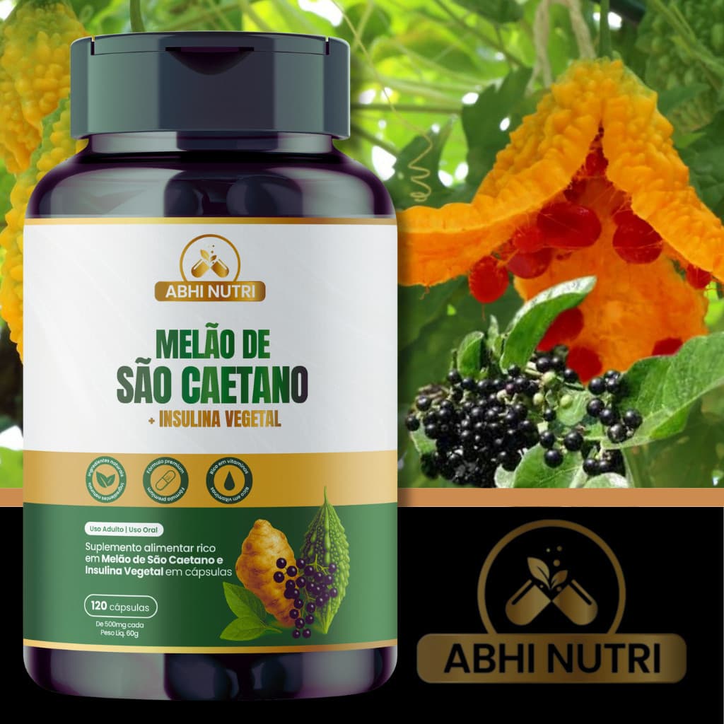 Melão de São Caetano + Insulina Vegetal - 120 Cápsulas de 500 mg - Kits Com 1, 2 e 3 Frascos. ABHI Nutri