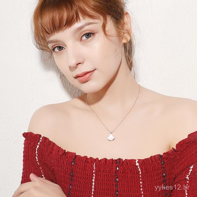 Colar feminino para vestido de verão, banhado a prata 925 com ouro rosa 18K, corrente fina em formato de leque para clav