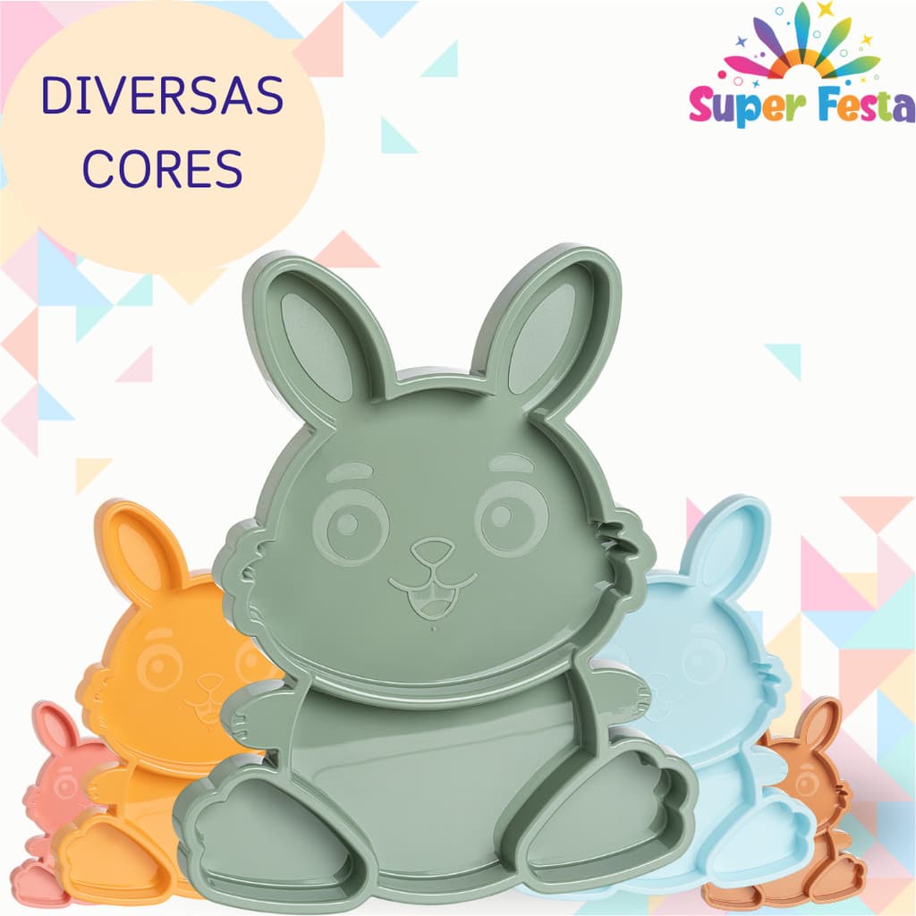 Kit 3 Bandejas Petisqueira Coelho Festplastik – Diversas Cores | Páscoa & Decoração