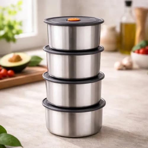 Conjunto 4 Potes Herméticos Redondo Inox 450ml Inox