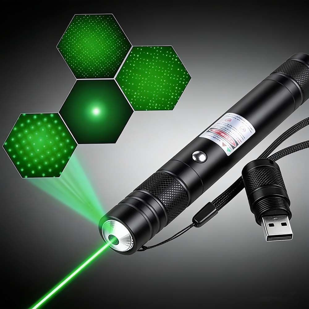 1/2 Peças Caneta Laser Verde Recarregável ✅ Com Bateria Interna e Chave de Segurança Original