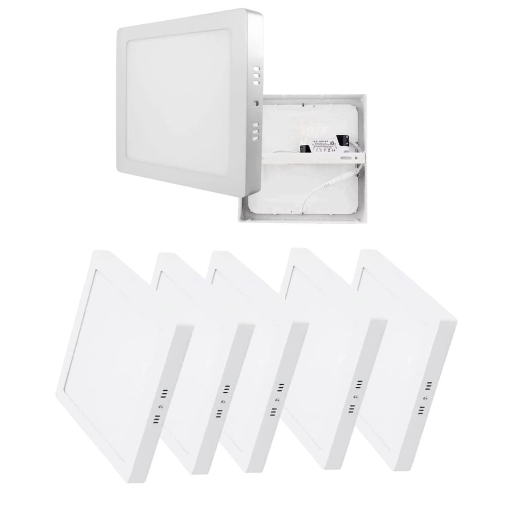 Kit 5 Plafon Led 18W Quadrado Sobrepor Alumínio 21x21cm Quente 3000k Bivolt 85v-220v