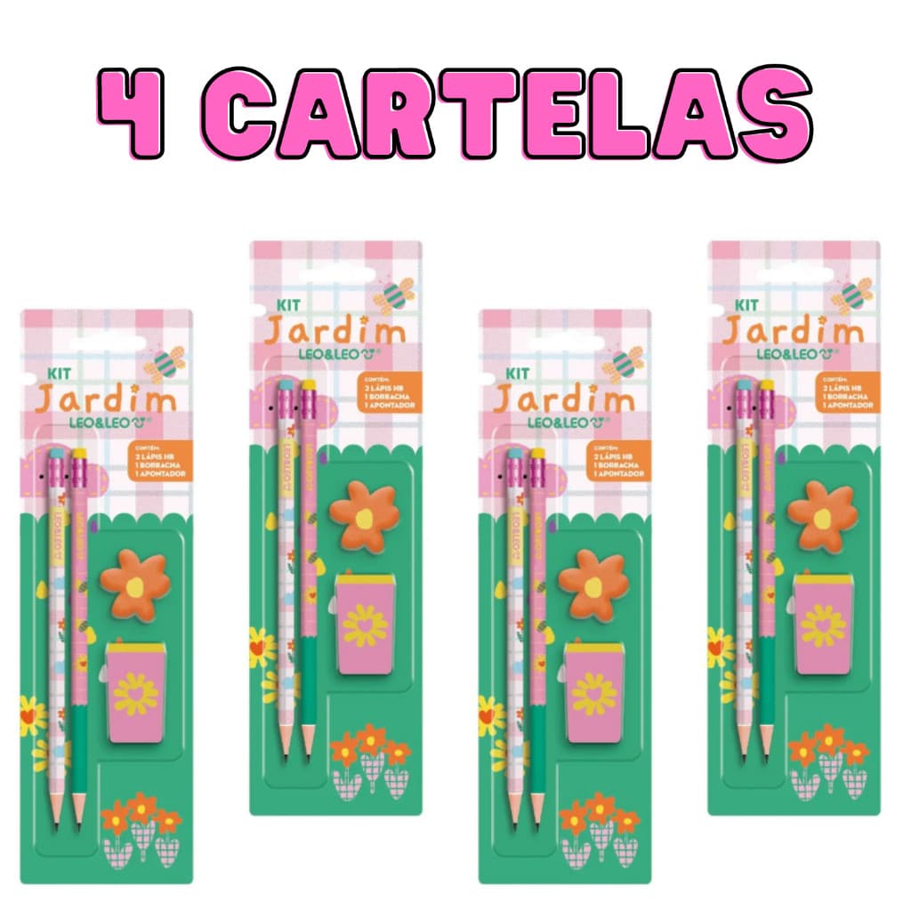 kit escolar Jardim 4 peças - LEO E LEO- 4 Cartelas Material Escolar Papelaria