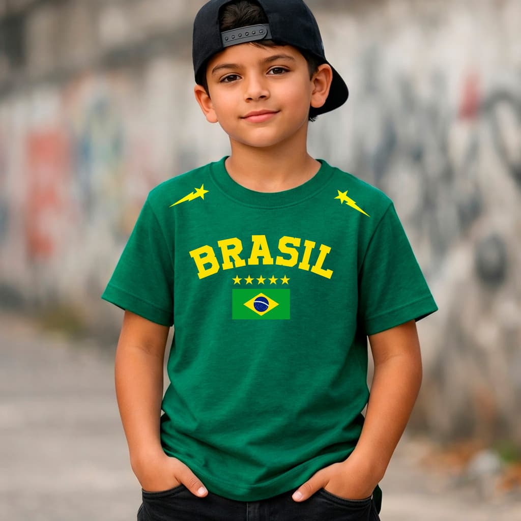 Camiseta 100% Algodão Verde Estampa Bandeira do Brasil Copa Futebol Hexa Unissex Premium Estilosa Street