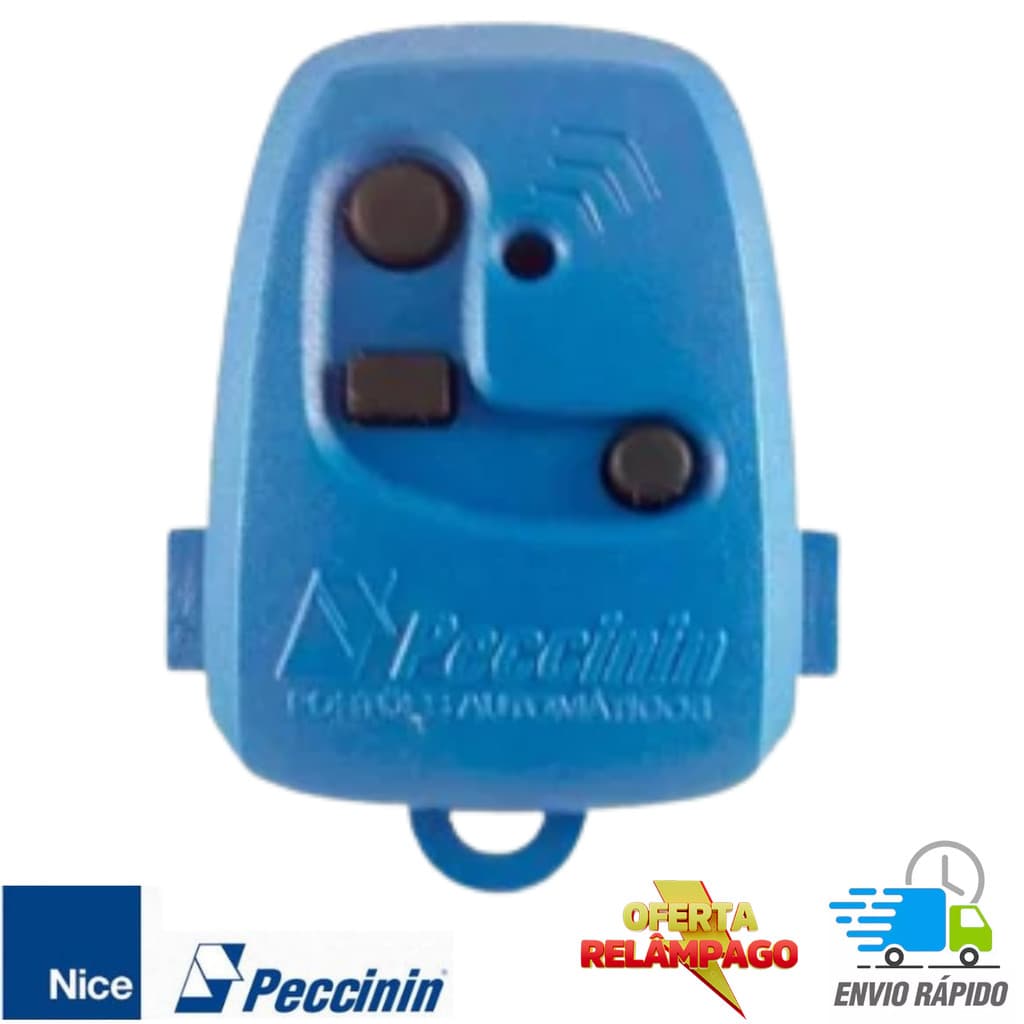 Controle Remoto Motor Portão Peccinin Nice 3C Azul 433MHz TX Eletrônico Linear Elétrico c/ Pilha 12V