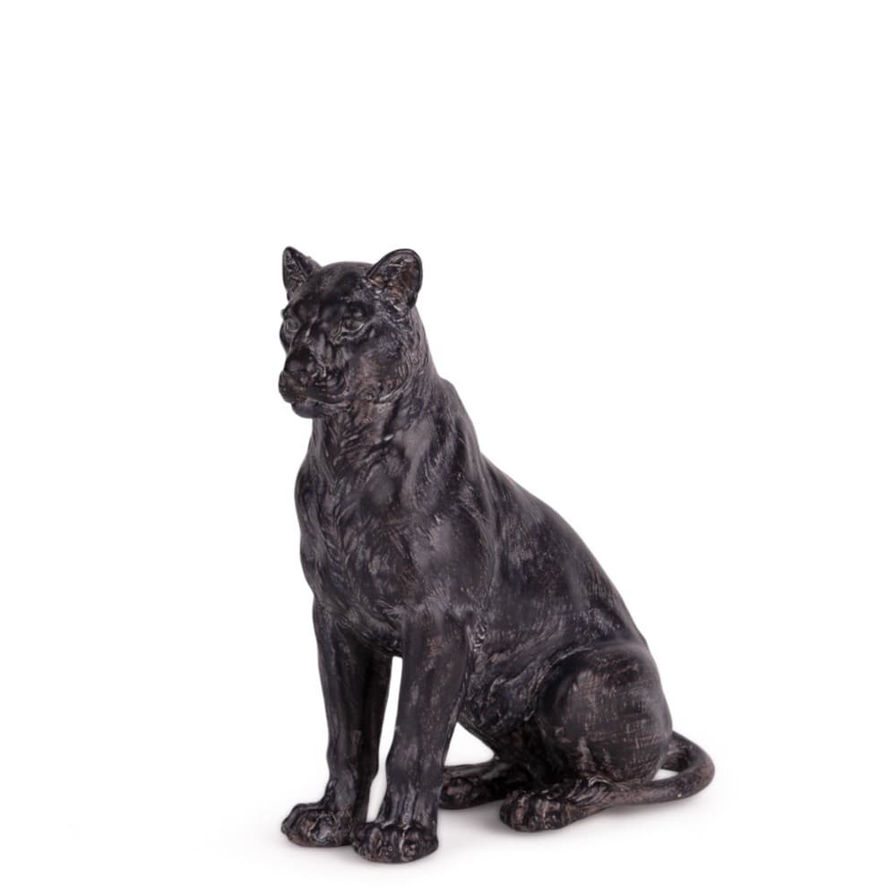 Escultura Decorativa Leoa Preta Polirresina Decorativa Luxo