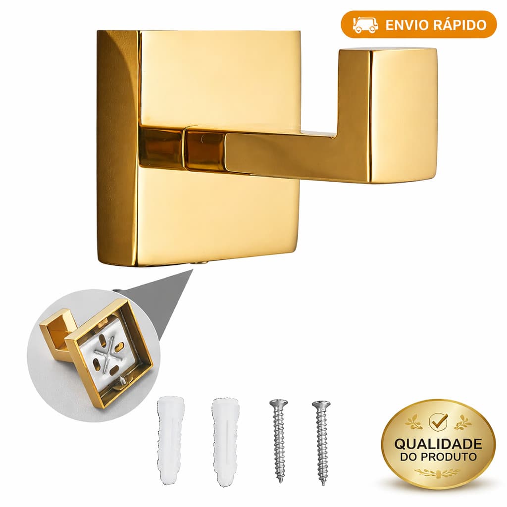 Gancho De Aço Inoxidável Dourado Para Toalhas Roupa Instalação Fácil Perfuração