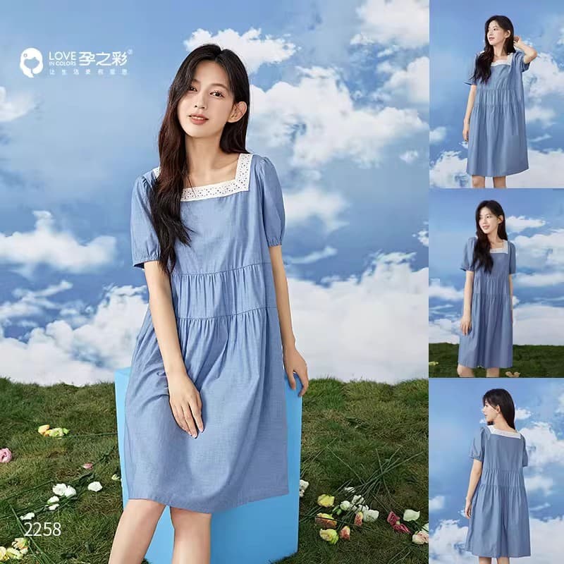 Cor grávida vestido de verão novo estilo mulheres grávidas puro algodão vestido de manga curta estilo fino cor sólida ve