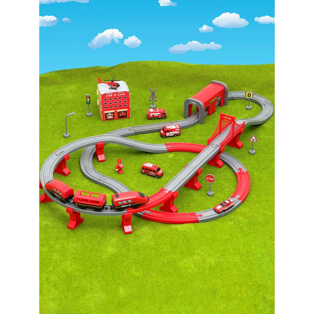 Carro ferroviário infantil trem elétrico pista de alto trilho brinquedo prático inteligência cérebro-Using menino carro