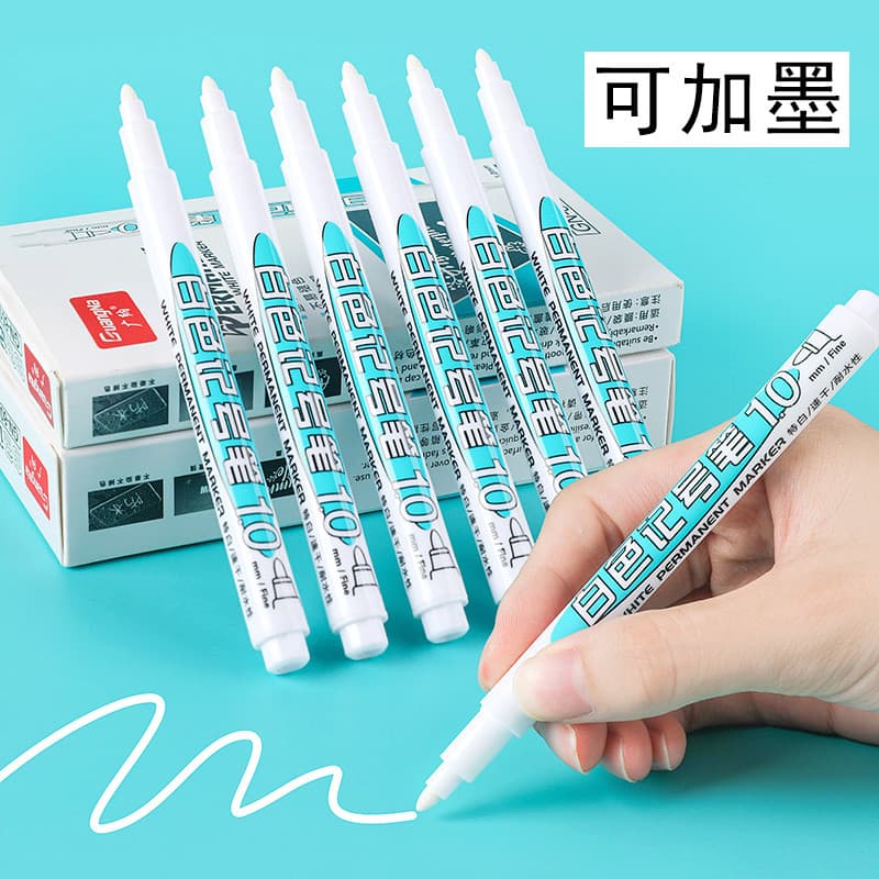 Guangna caneta marcadora de tinta branca, cabeça grande oleosa, à prova d'água, não desbota, pode adicionar tinta, desta