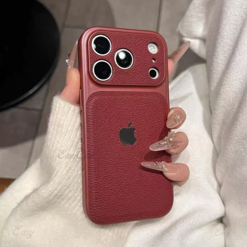Capa de telefone luxuosa de couro de grão de lichia à prova de choque, adequada para iPhone 17 16 15 14 13 Pro Max