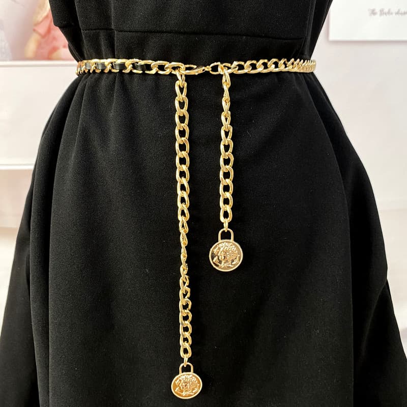 Cinto feminino decorativo cinto de corrente moda feminina europeu americano cinto de Metal com saia cintura fina corrent