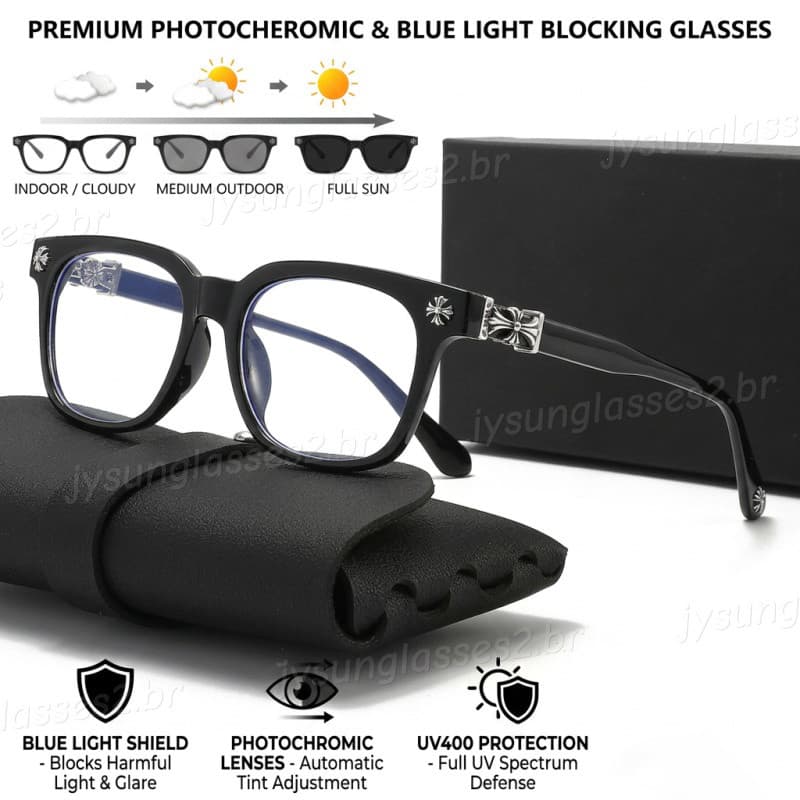 Óculos Fotocromáticos Anti-Radiação Para Homens , Retrô , Preto , Armação Quadrada , Luz Azul , Mulheres , Lentes De Tra