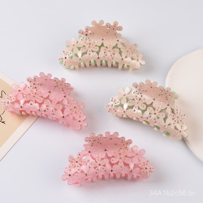 Jiarui Jewelry Presilha de Cabelo Estilo Coreano em Acrílico Vazado com Strass, Presilha Média Tipo Tubarão, Acessório S
