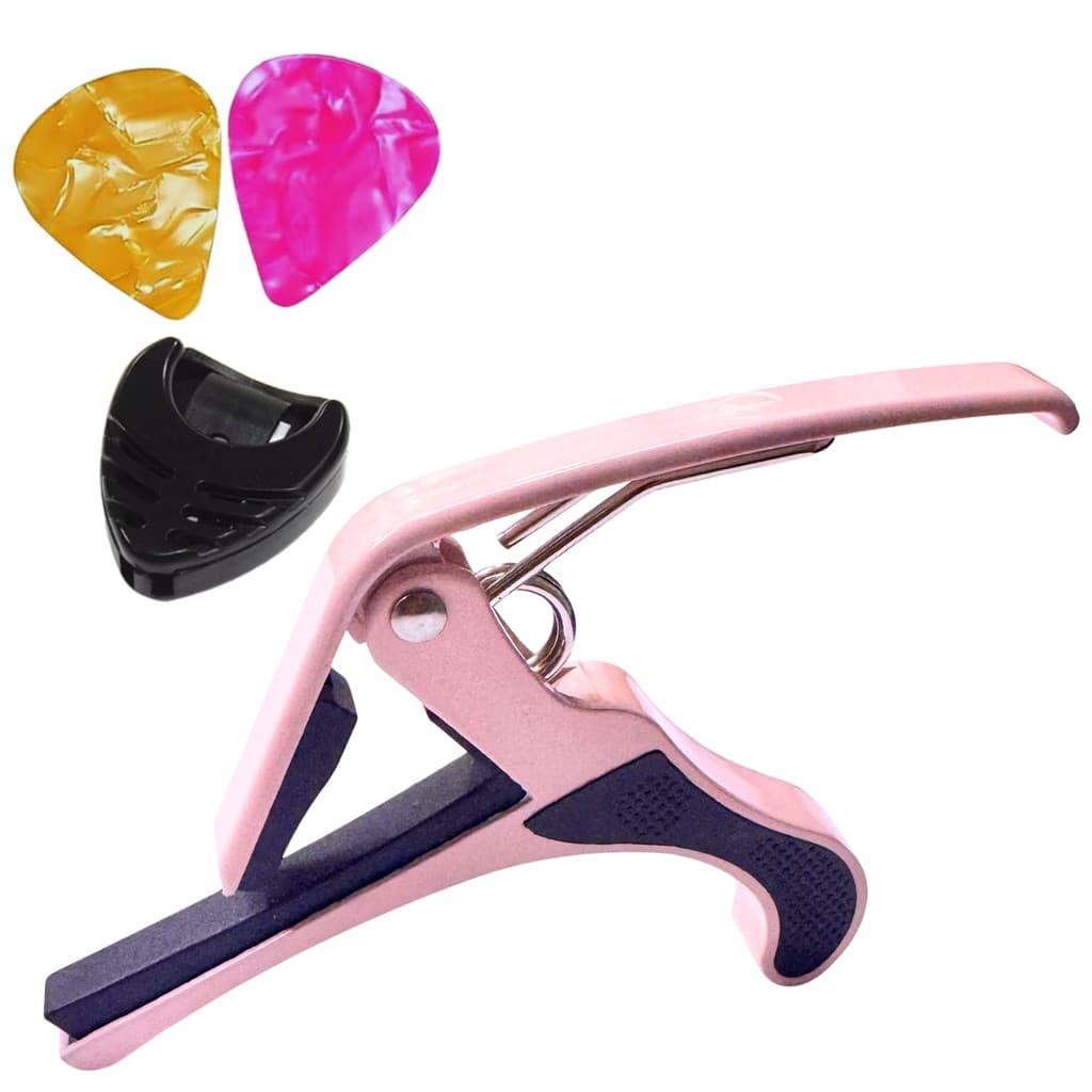 Capotraste Pestana Braçadeira ROSA Violão Guitarra Ukulele + Porta Palhetas+ 2 Palhetas