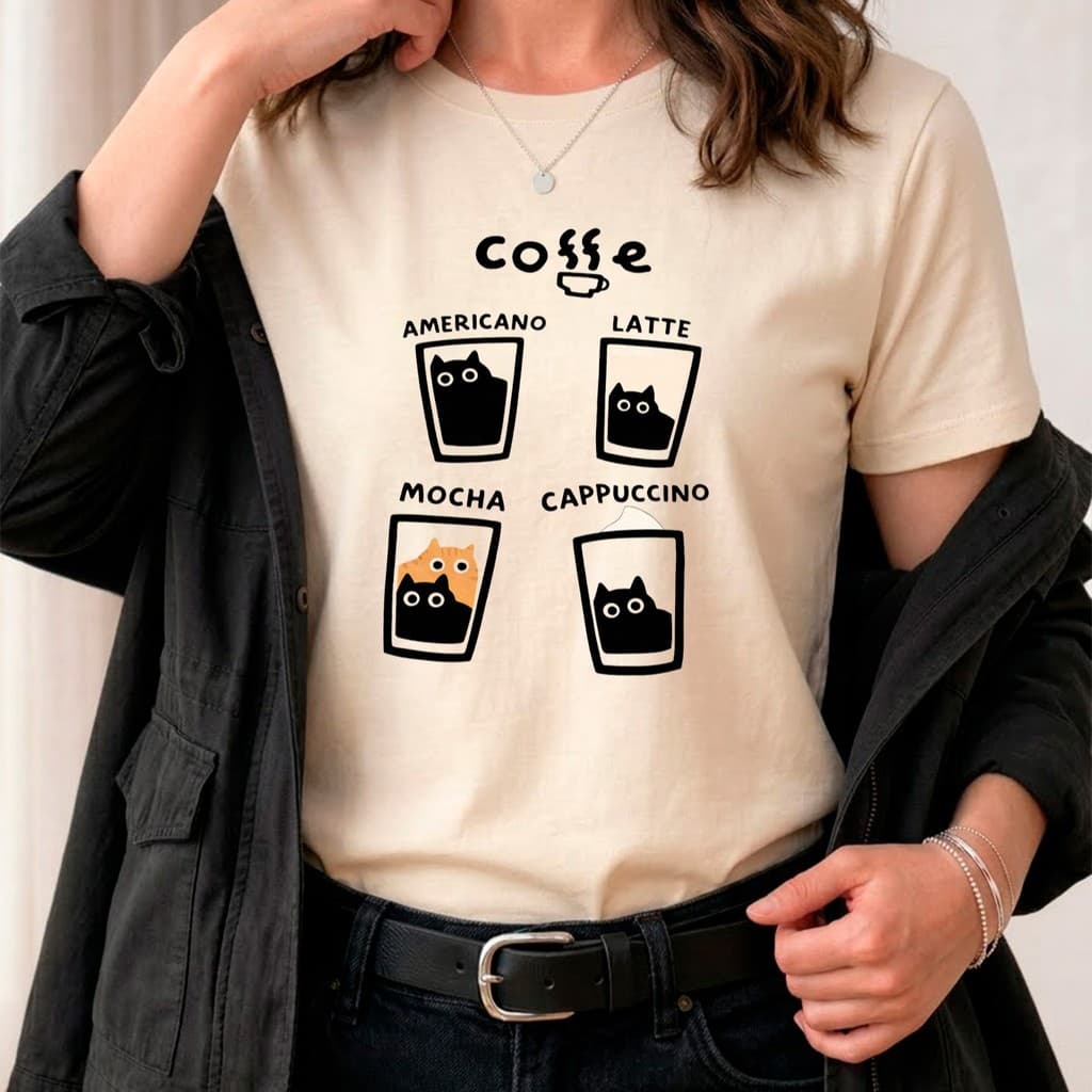 Camiseta Feminina Coffee Cat Algodão