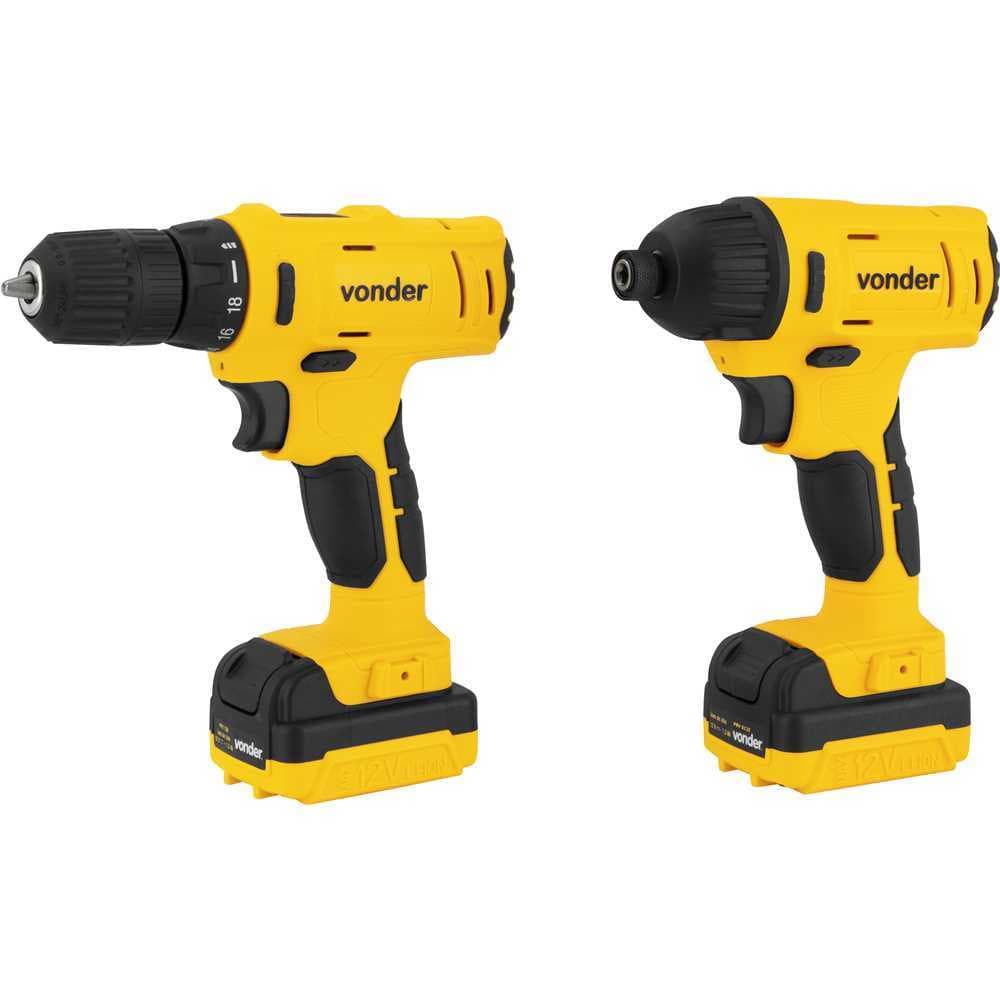 Parafusadeira/Furadeira PFV120 + Parafusadeira de Impacto PBV012i Com 2 Baterias 12V Maleta Vonder