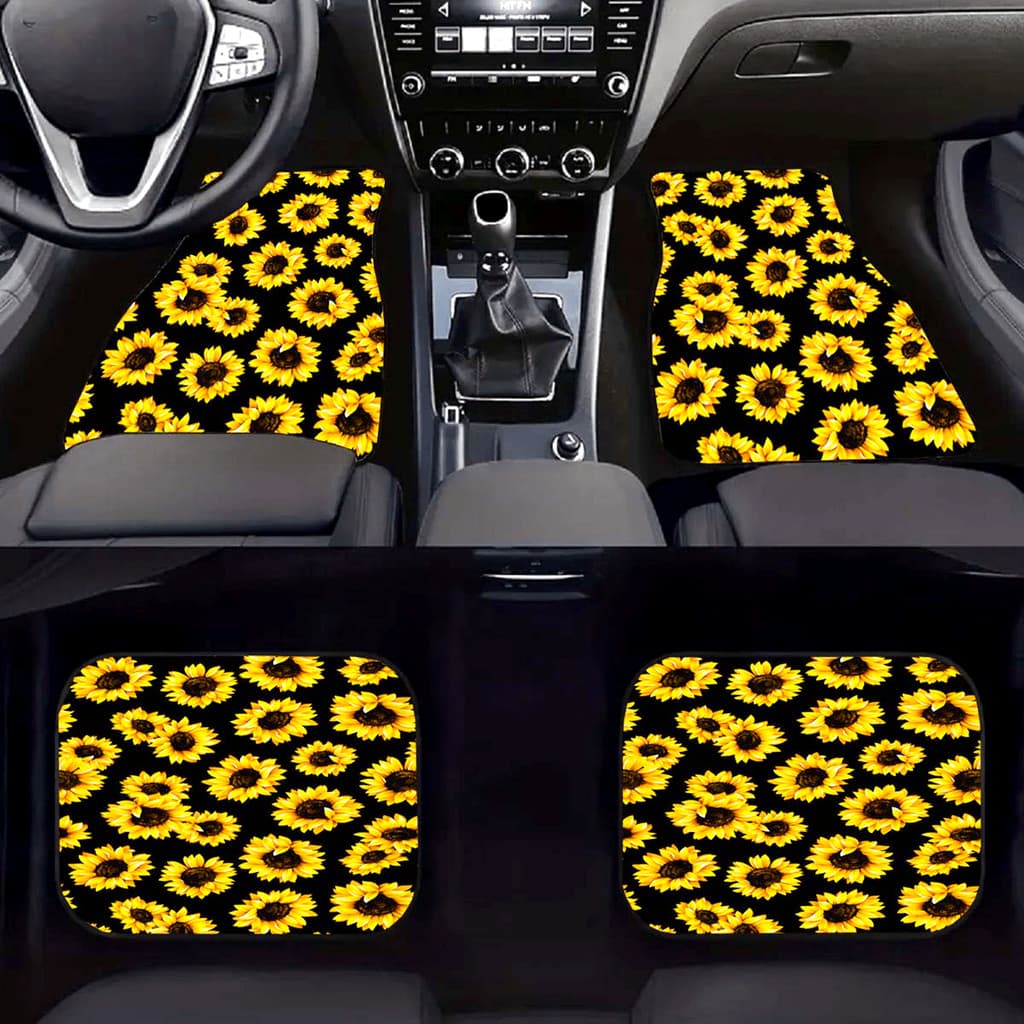 4 peças Msunflowers Design Tapete Tapetes de carro adequados para carros Caminhões Caminhões SUV-4 peças Conjunto comple