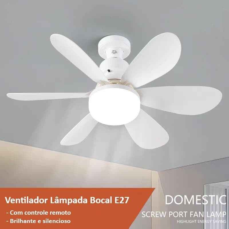 Ventilador Luminária Led Bocal E27 de Teto Multicor 6 pás Branco 40/60/80W